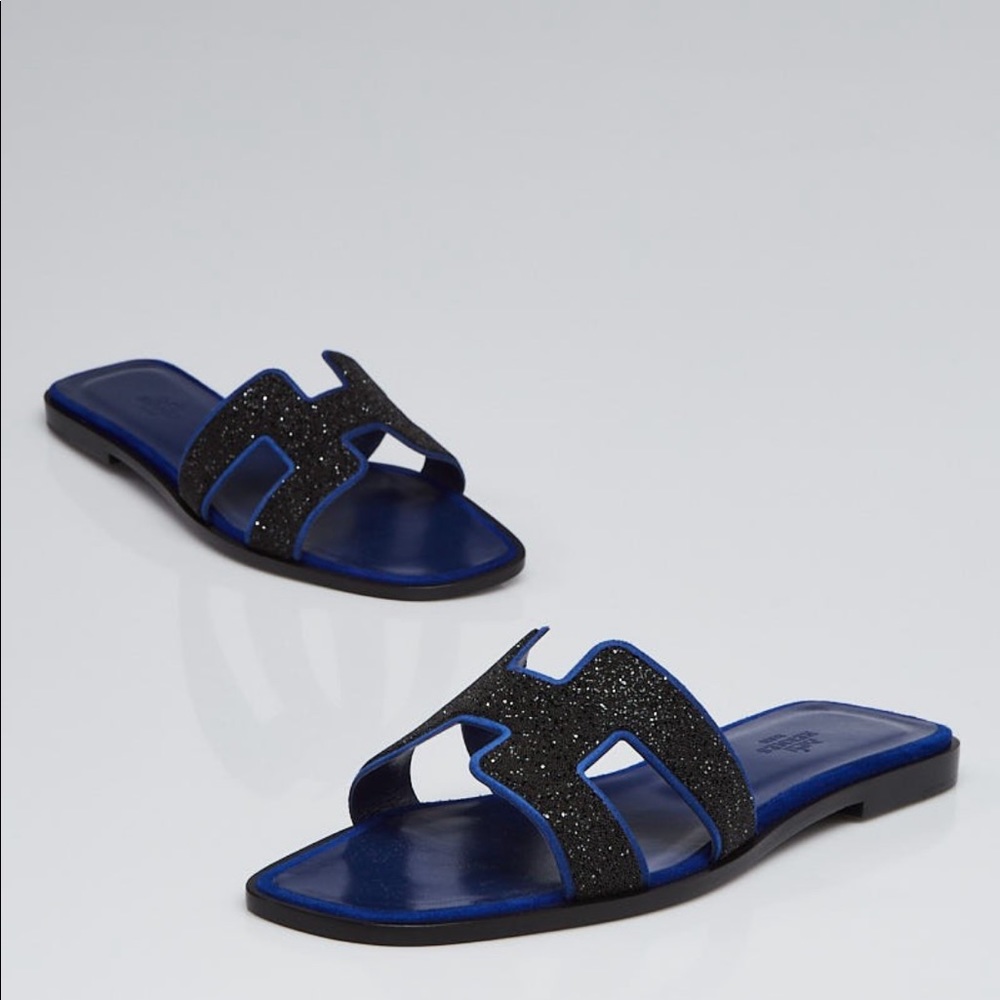 Hermes Oran Sandals With Black Crystals